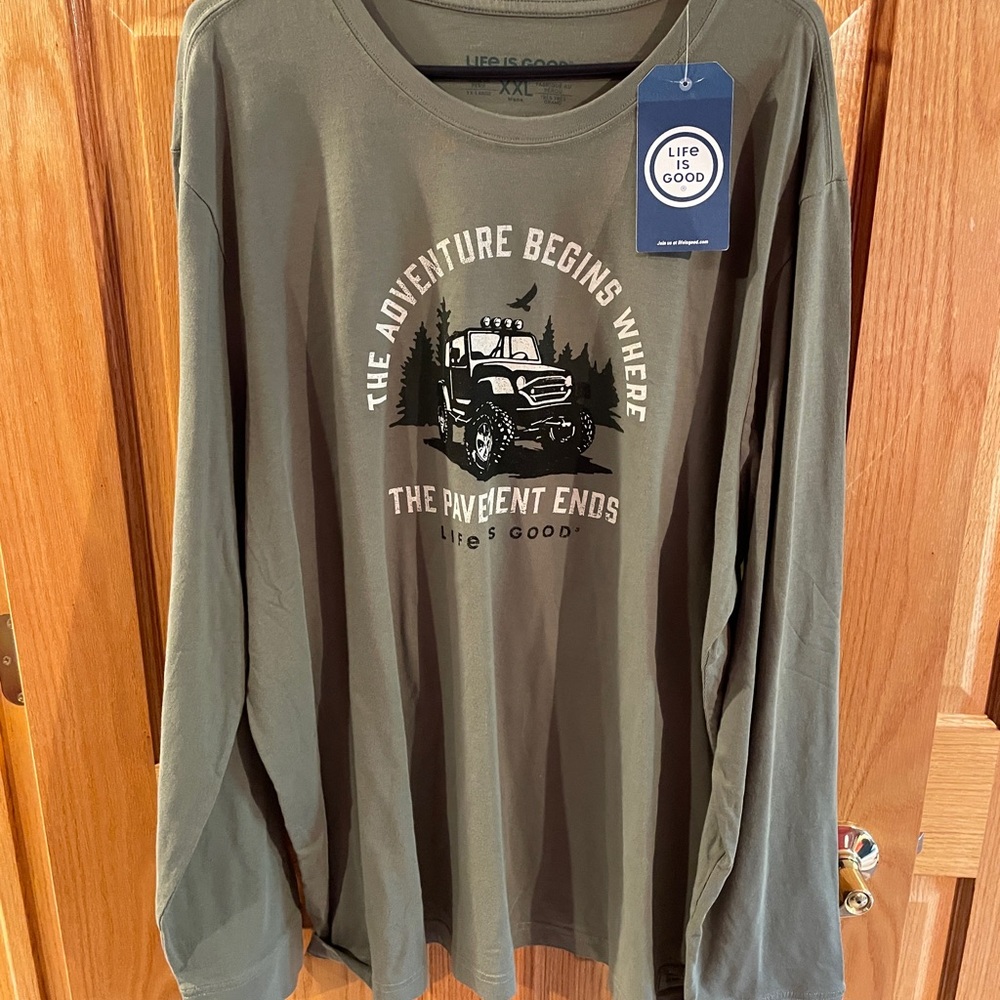 Life Is Good Men's Olive Adventure Long Sleeve Tee